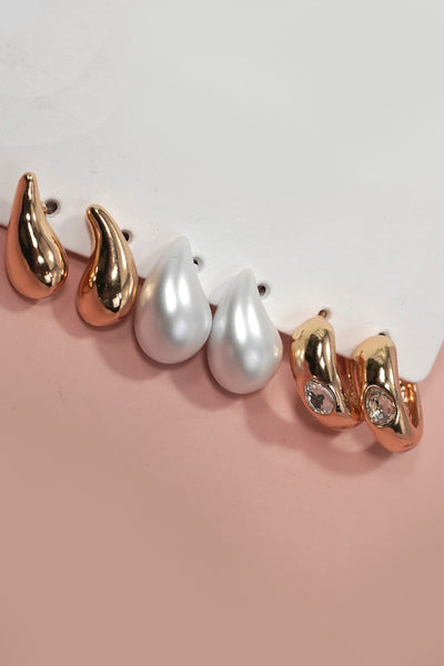 BUBBLE HUGGIE HOOP TEARDROP PEARL GOLD EARRINGS | 80E5909