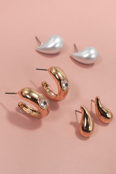 BUBBLE HUGGIE HOOP TEARDROP PEARL GOLD EARRINGS | 80E5909