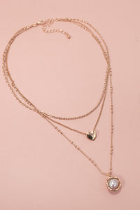 HEART ORGANIC PEARL CHARM LAYERED NECKLACE | 80N1233