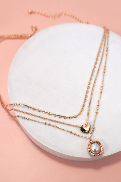 HEART ORGANIC PEARL CHARM LAYERED NECKLACE | 80N1233