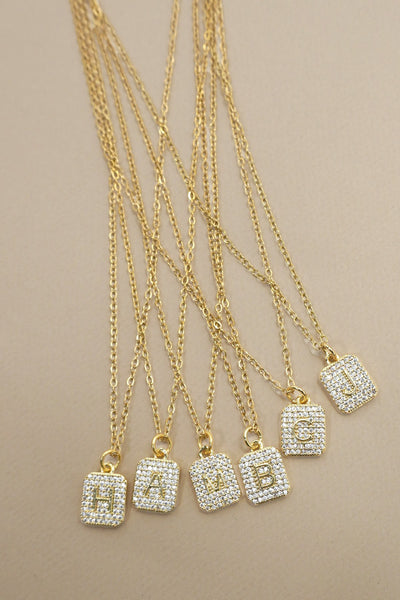 18K STAINLESS STEEL RHINESTONE INITIAL NECKLACE | 40NK411