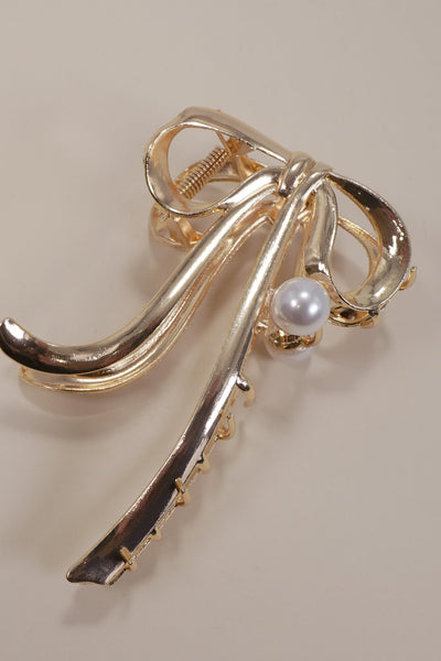 XTRA LARGE GOLD BOW PEARL HAIR CLAW CLIPS | 40H873