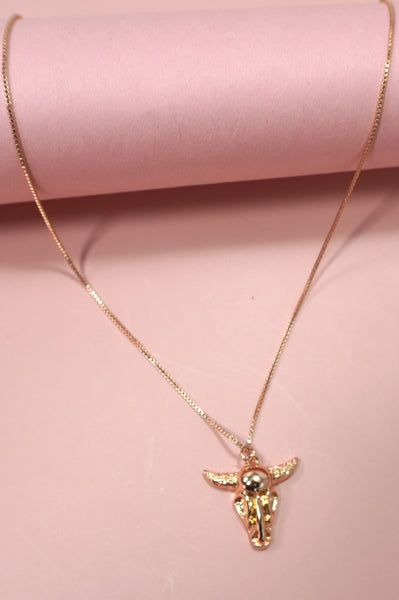 GOLD BULL HEAD CHARM NECKLACE | 80N1259