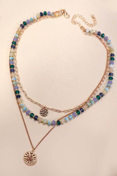 MULTI LAYERED BEADED CLOVER CHARM NECKLACE | 80N1245