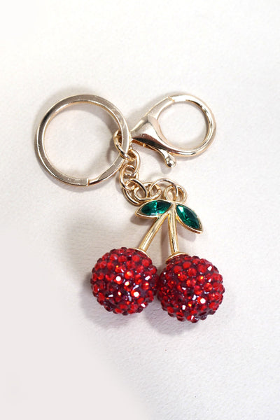 RHINESTONE CHERRY DROP KEYCHAIN BAG CHARM | 40KC127