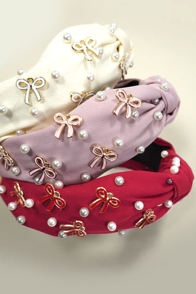 PEARL BOW HAIR BAND HEADBAND | 40HB161