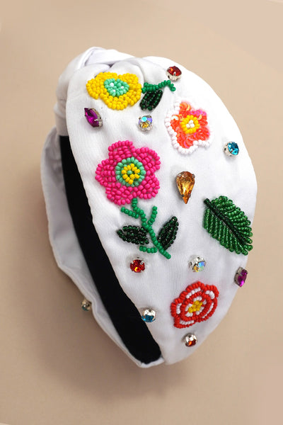 MULTI PETAL FLOWER STONE SEED BEAD HEADBAND | 91HB5813