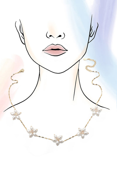 18K STAINLESS STEEL TARNISH PEARL FLOWER NECKLACE 40NK9417