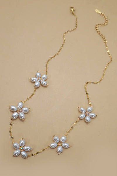 18K STAINLESS STEEL TARNISH PEARL FLOWER NECKLACE 40NK9417