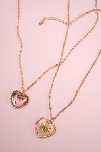 PRESSED FLOWER GOLD HEART NECKLACE | 80N91628