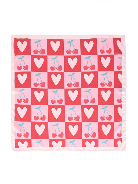 VALENTINE CHERRY HEART SILKY FEEL BANDANA SCARF | 40SC634