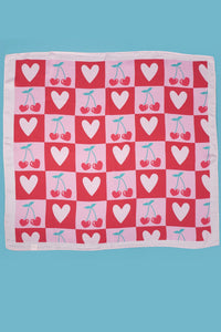 VALENTINE CHERRY HEART SILKY FEEL BANDANA SCARF | 40SC634