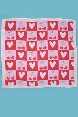 VALENTINE CHERRY HEART SILKY FEEL BANDANA SCARF | 40SC634