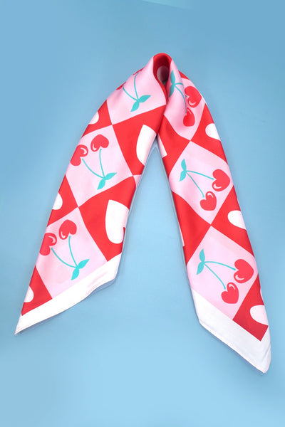 VALENTINE CHERRY HEART SILKY FEEL BANDANA SCARF | 40SC634