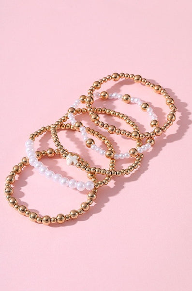 MULTI BALL PEARL CHAIN STRETCH BRACELET | 40B5128