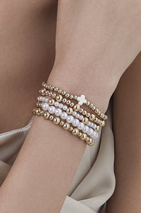 MULTI BALL PEARL CHAIN STRETCH BRACELET | 40B5128