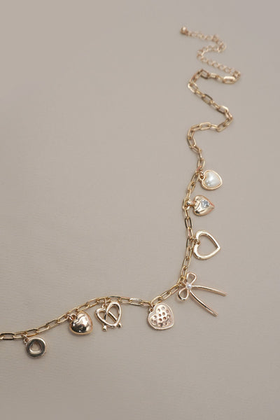CHARM NECKLACE-BOW MULTI HEARTS PEARL CHARMS | 80N91426