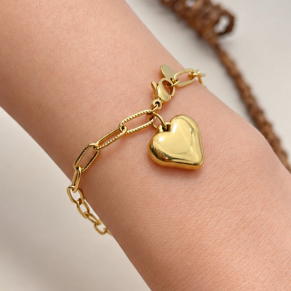 18K STAINLESS STEEL TARNISH FREE HEART BRACELET | 40B5132