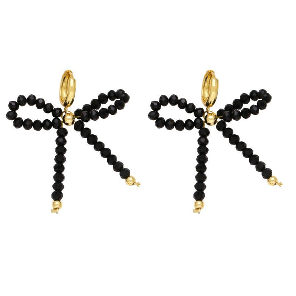 18K STAINLESS STEEL BEADED BOW EARRINGS | 40E0351