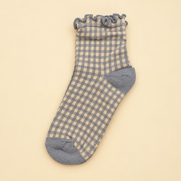 Vintage Gingham Plaid Lettuce Trim Crew Socks | 40S02098