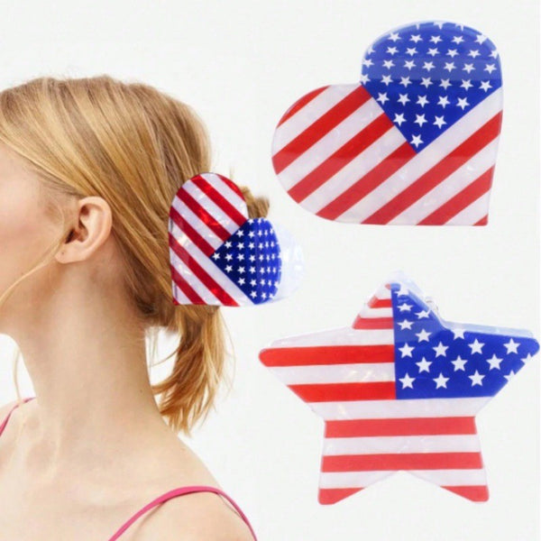 USA FLAG 4TH OF JULY STAR HEART HAIR CLAW  CLIPS | 40H897