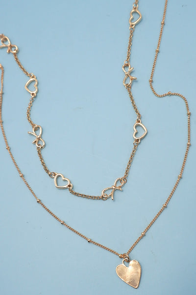 BOW HEART STATION DOUBLE LAYER HEART NECKLACE | 80N91485