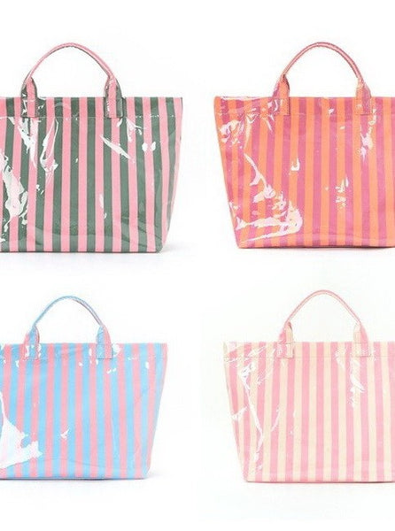 Large Striped Vinyl Tote Bags | 40P595