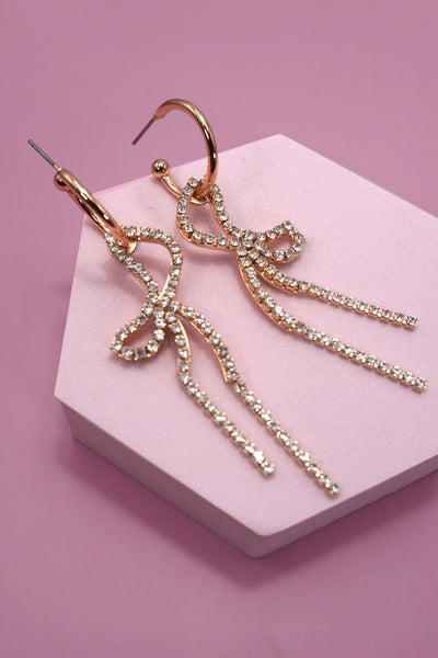 RHINESTONE BOW DROP HOOP EARRING | 80E6356