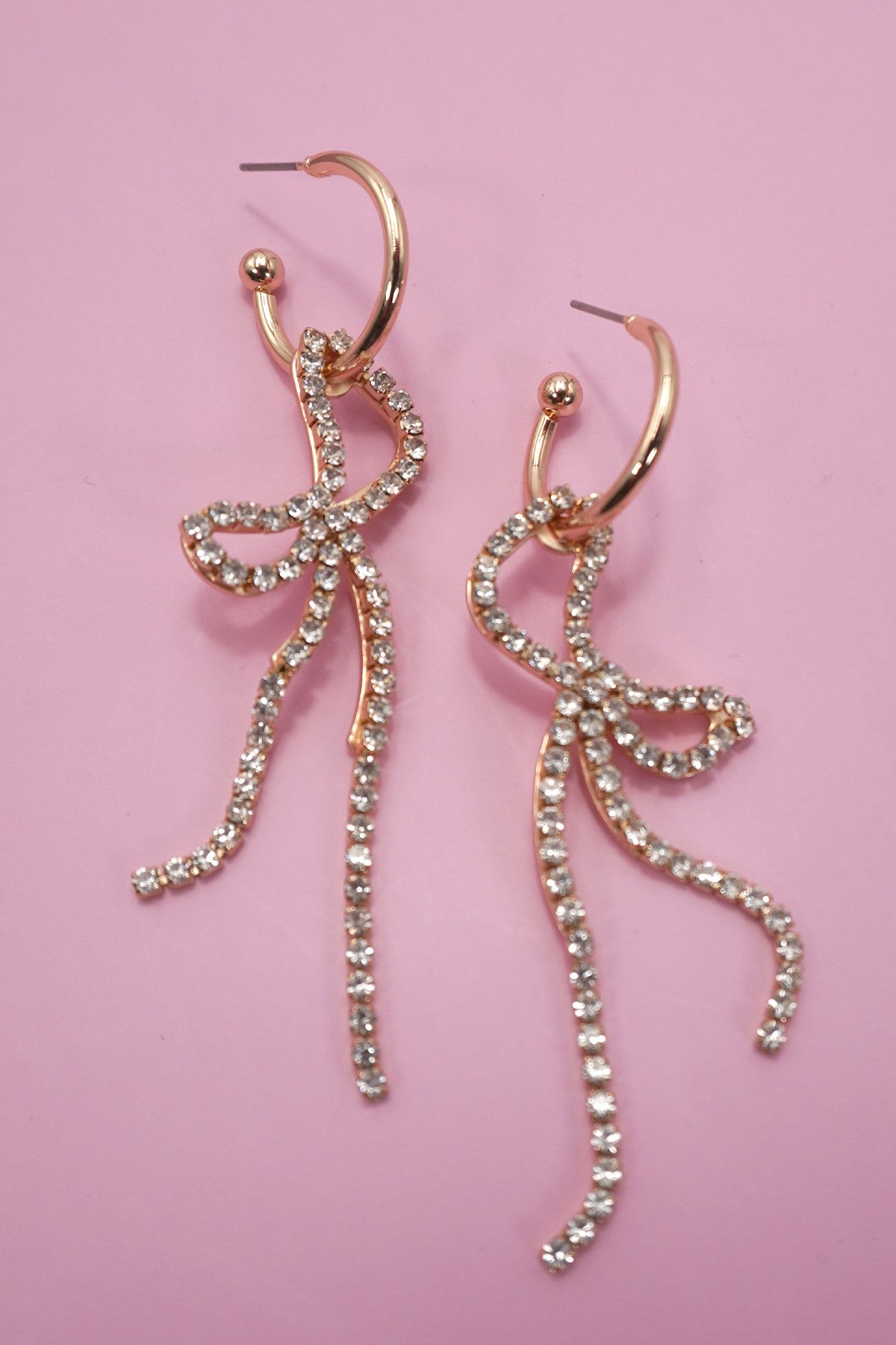 RHINESTONE BOW DROP HOOP EARRING | 80E6356