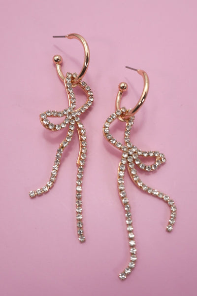 RHINESTONE BOW DROP HOOP EARRING | 80E6356