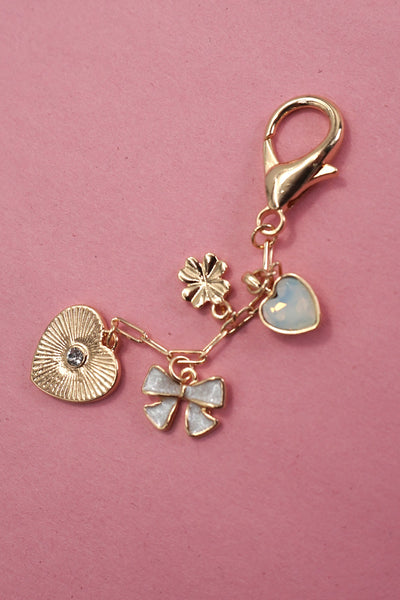 HEART BOW CLOVER STONE BAG CHARM | 80K017
