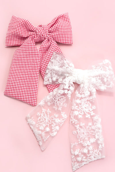 PRETTY ORGANZA CHECKER BOW RIBBON HAIR CLIPS | 40H903