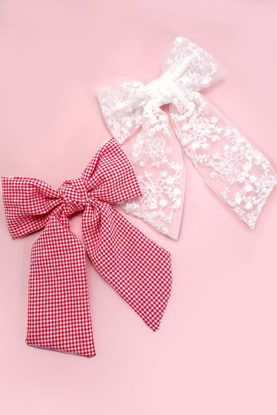 PRETTY ORGANZA CHECKER BOW RIBBON HAIR CLIPS | 40H903