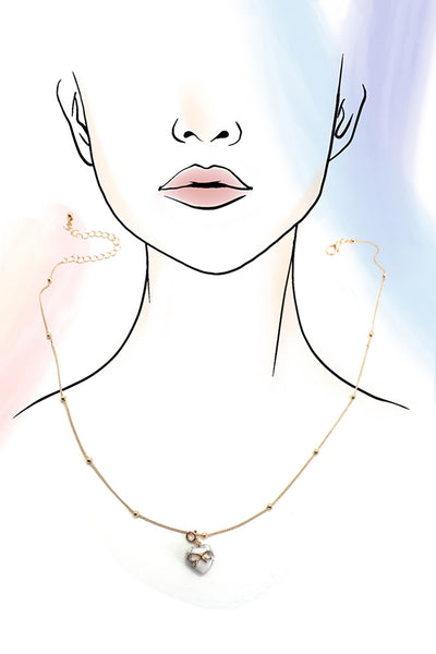 BOW HEART NATURAL STONE CHARM BALL CHAIN NECKLACE | 80N91571