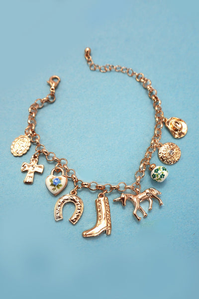 CHARM BRACELET - WESTERN BOOT CROSS PORCELAIN | 80B1345