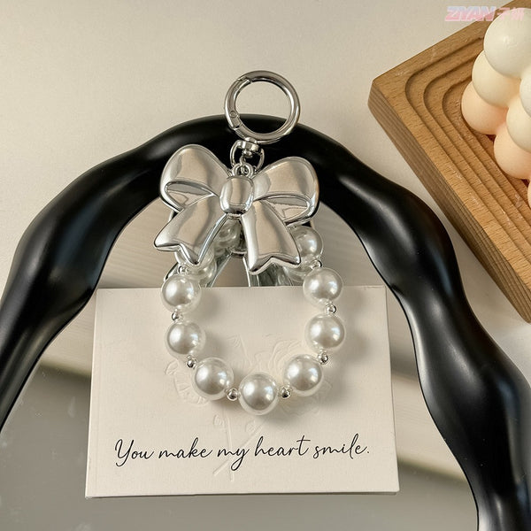 BAG CHARM-PEARL BOW KEYCHAIN BAG CHARM | 40KC146