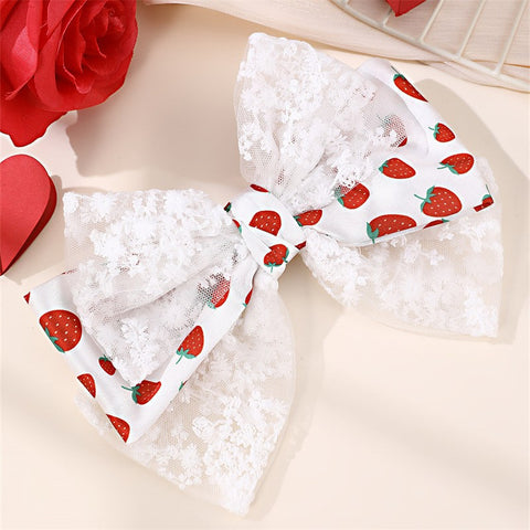 LARGE LACE STRAWBERRY BOW RIBBON HAIR CLIPS | 40H911