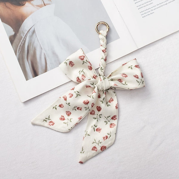 FLORAL SILK BOW BAG CHARM KEYCHAIN | 40KC149