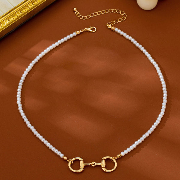 Horsebit Centerpiece Faux Pearl Strand Necklace | 80N95007