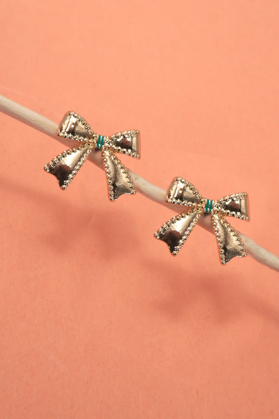 CLASSIC BALL EDGE GOLD BOW EARRINGS | 31E50512