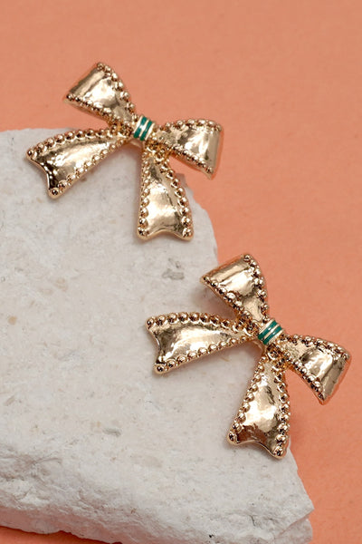 CLASSIC BALL EDGE GOLD BOW EARRINGS | 31E50512