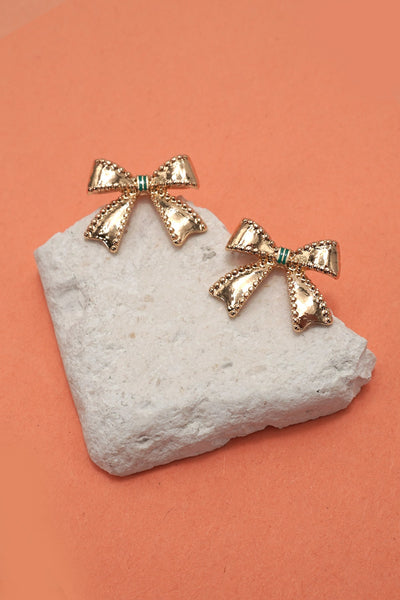 CLASSIC BALL EDGE GOLD BOW EARRINGS | 31E50512