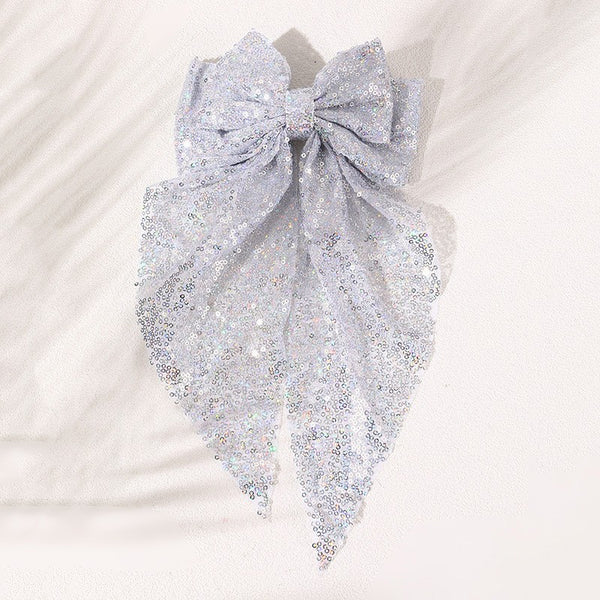 SEQUIN GLITTER ORGANZA BOW RIBBON HAIR CLIPS | 40H921