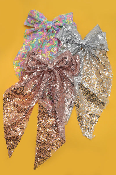 SEQUIN GLITTER ORGANZA BOW RIBBON HAIR CLIPS | 40H921