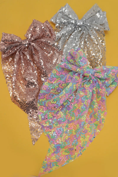 SEQUIN GLITTER ORGANZA BOW RIBBON HAIR CLIPS | 40H921