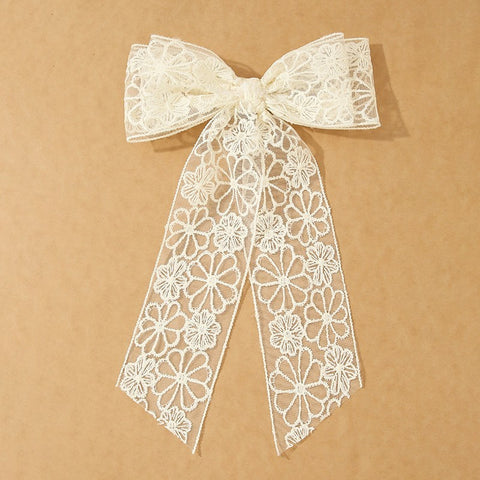PRETTY ORGANZA FLORAL LACE BOW RIBBON HAIR CLIPS | 40H923