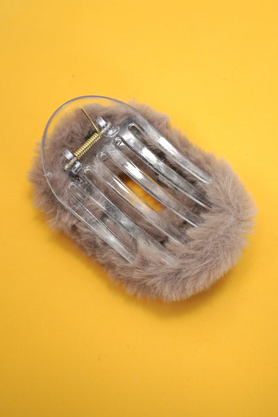 FURRY OVAL LAY DOWN FLAT HAIR CLAW CLIPS | 40H929