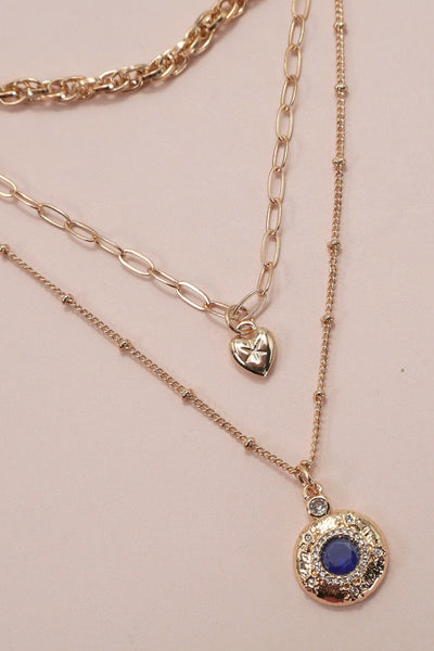 MULTI LAYER SET HEART SHPPHIRE PENDANT NECKLACE | 25N929