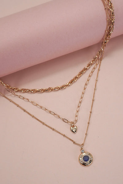 MULTI LAYER SET HEART SHPPHIRE PENDANT NECKLACE | 25N929