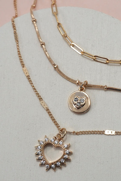 MULTI LAYER SET RHINESTONE HEART PENDANT NECKLACE | 25N933
